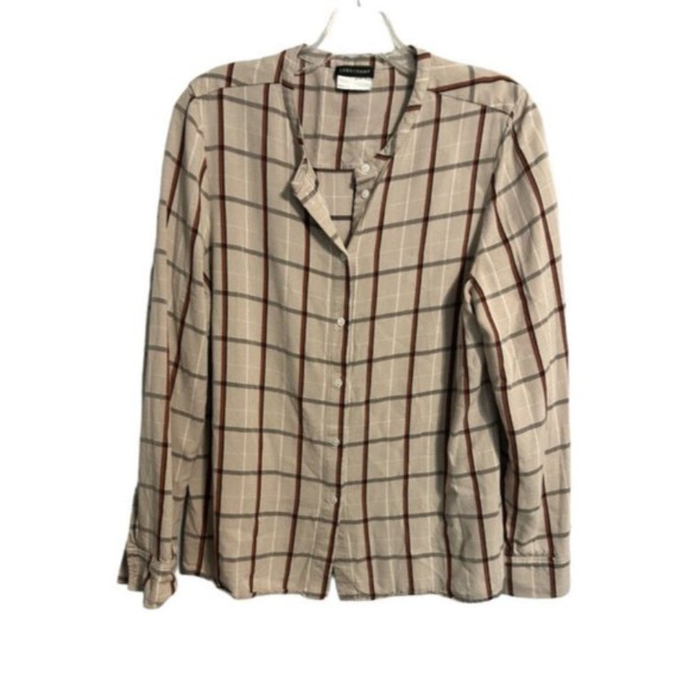 Longchamp Shirt Cottage Plaid Print Button Down Blouse Shirt Size 38 US 6